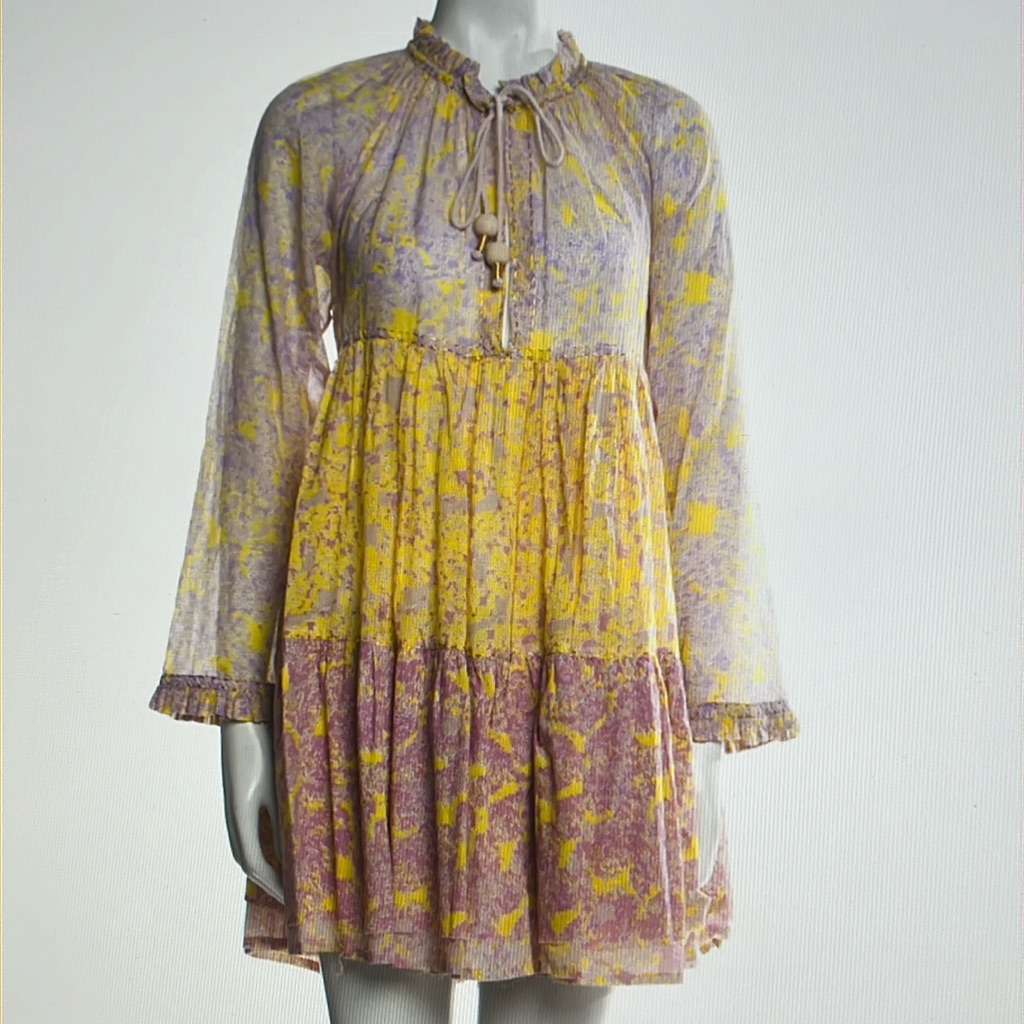 Yvonne S Floral Print Hippy Tiered Mini Dress Sz: S